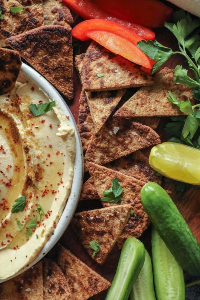 Keto Pita Chips with hummus