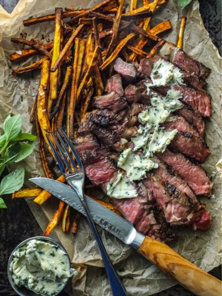 Keto Steak Frites with Horseradish Compound Butter