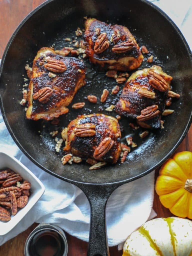 Crispy Maple Pecan BBQ Chicken Thighs