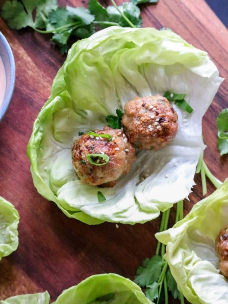 Keto Egg Roll Meatballs Lettuce Wraps