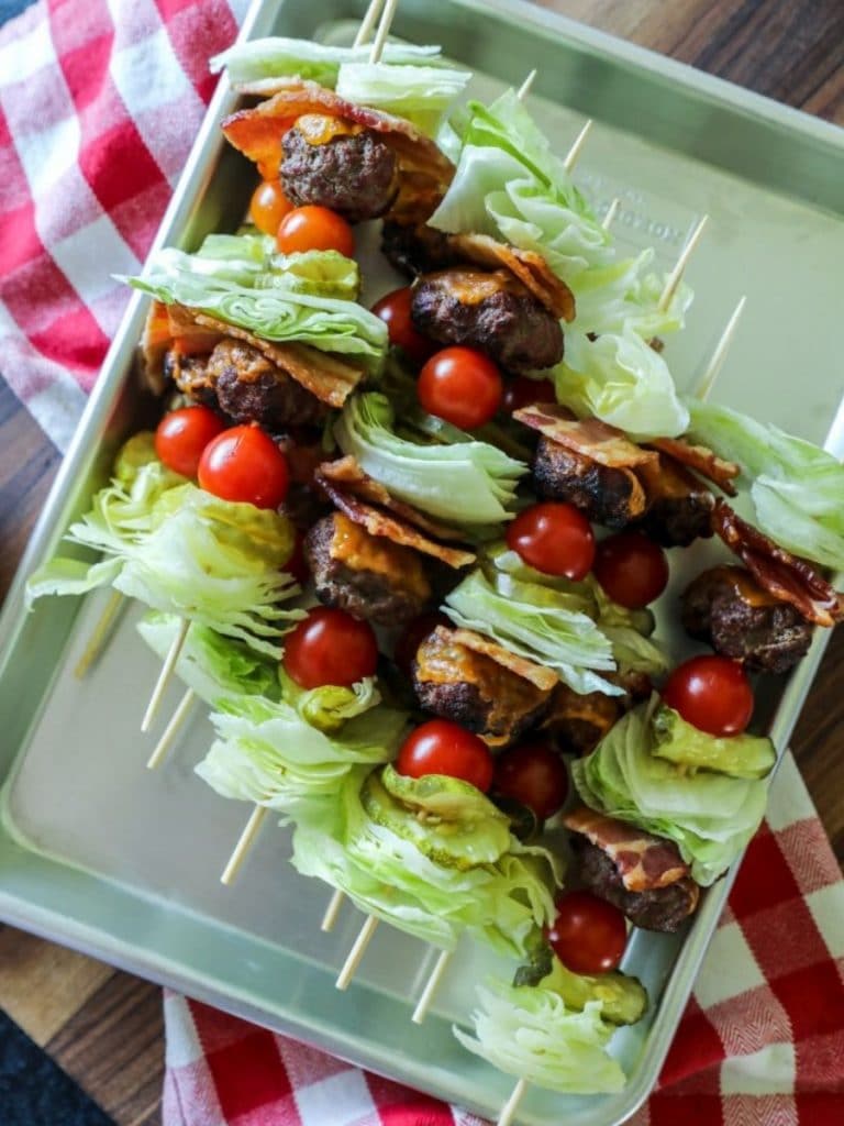 Keto Friendly Bacon Cheeseburger Kebabs