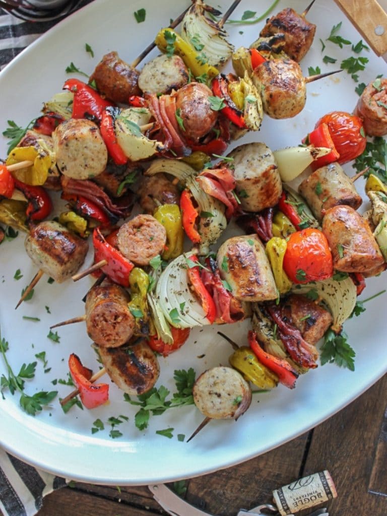 Grilled Sausage Antipasto Style Kebabs