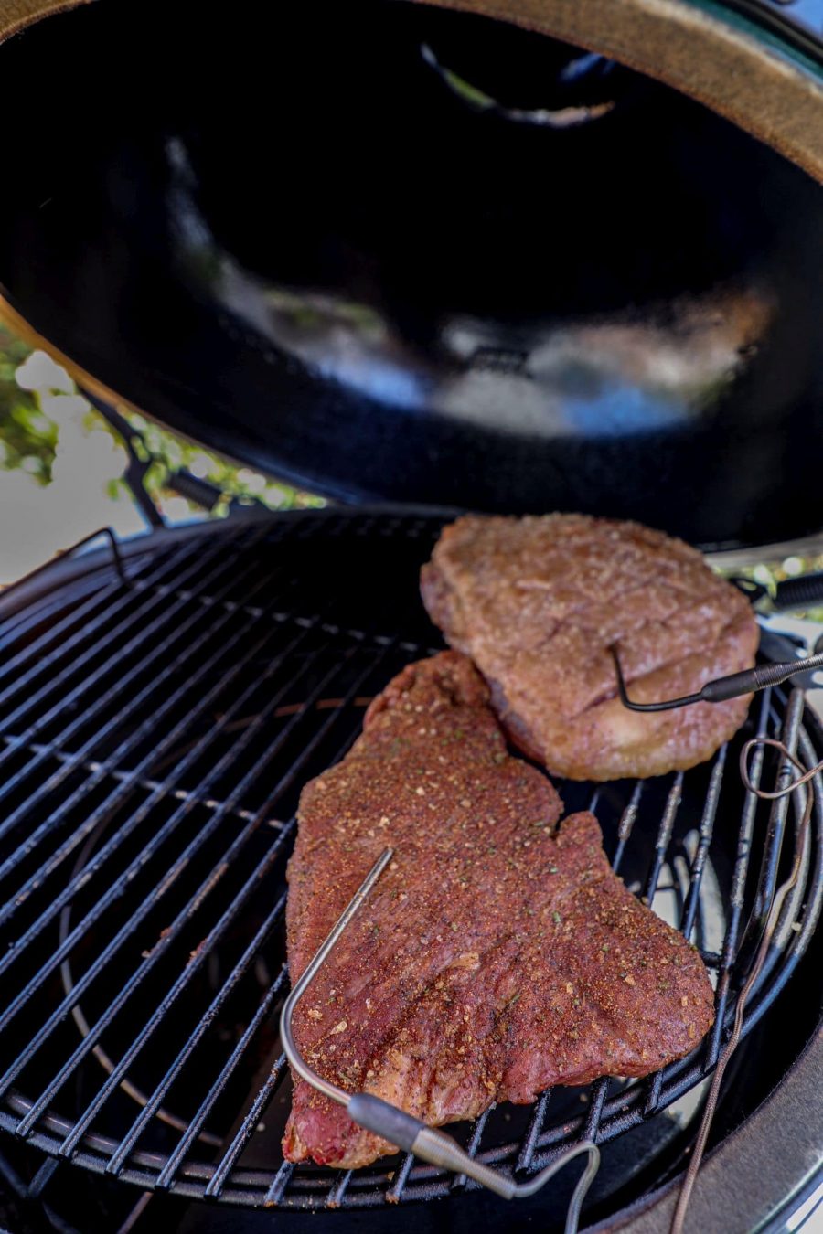 Smoking and reverse searing both cuts on the big green egg