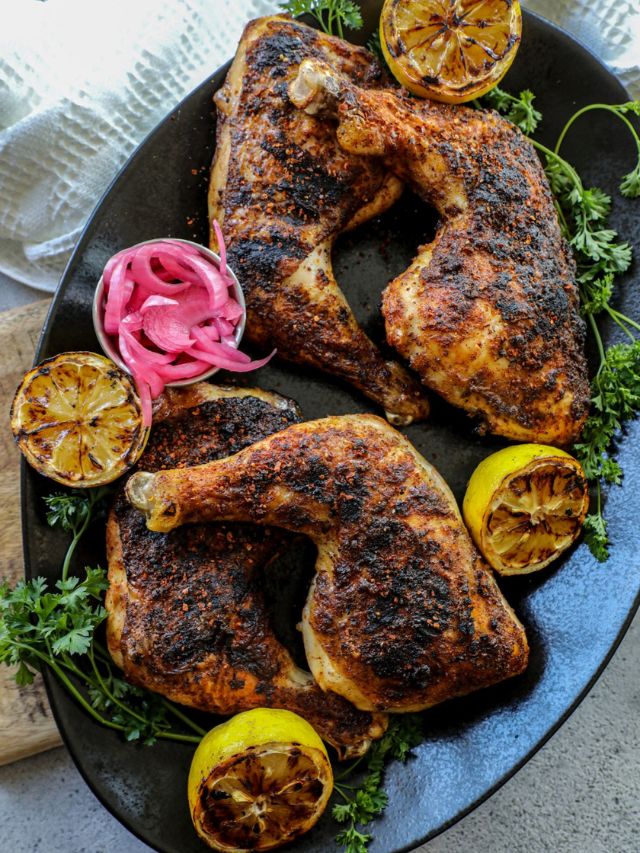 Grilled chicken quarters