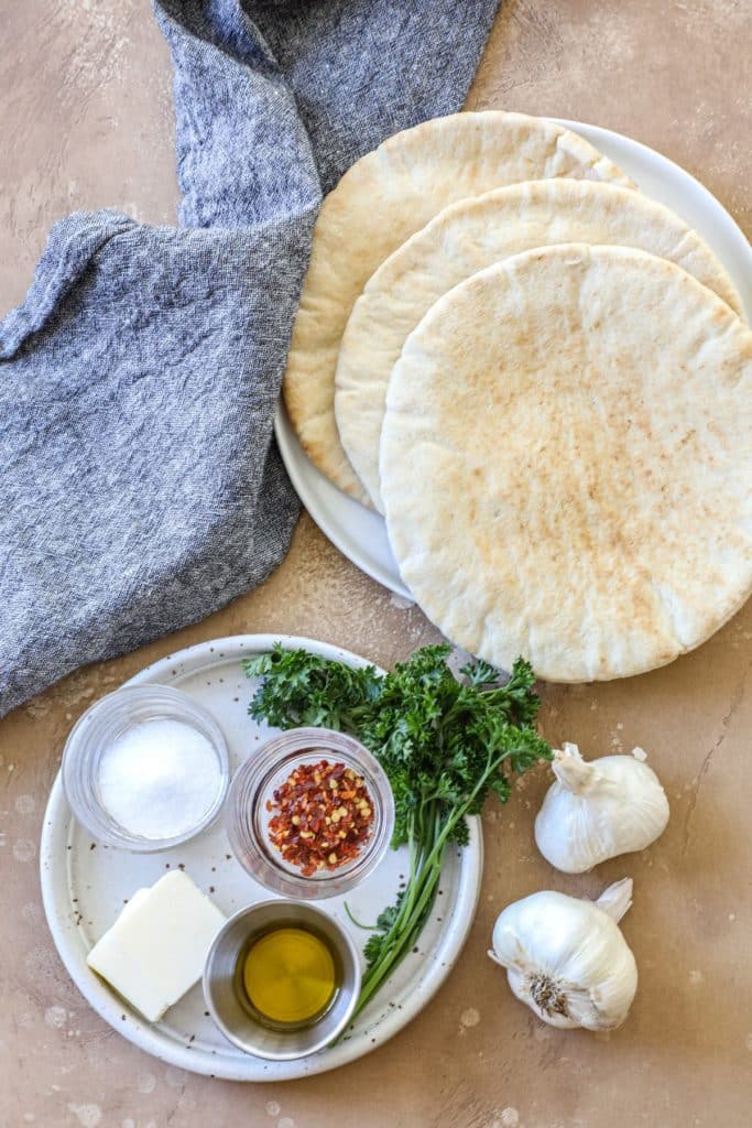 ingredients to make garlic pita bread.