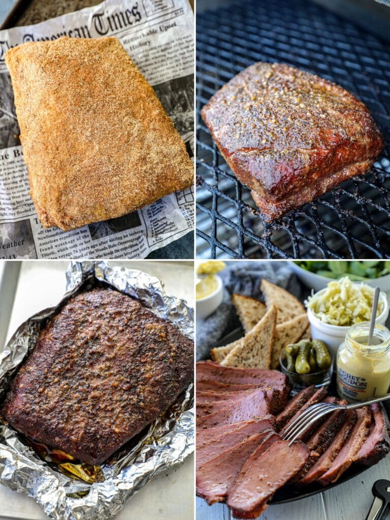 Steps for smoking a corned beef brisket on the grill.