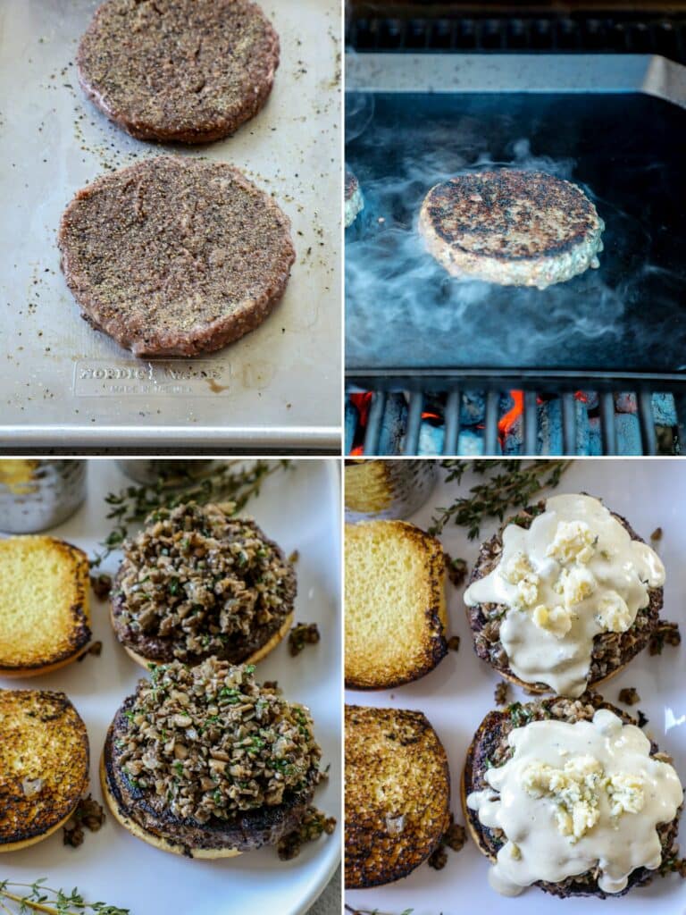 Making the burger in step by step photos.