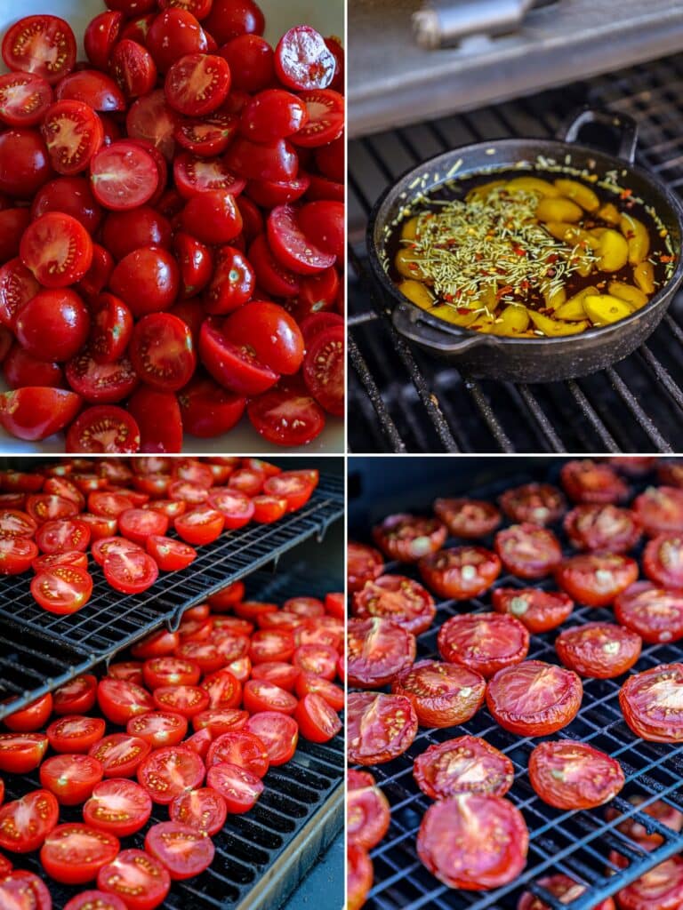 Smoking the tomato sauce on the smoker