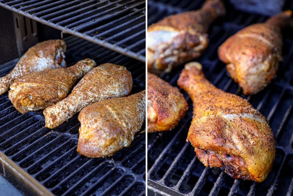 Smoking the turkey legs on the grill