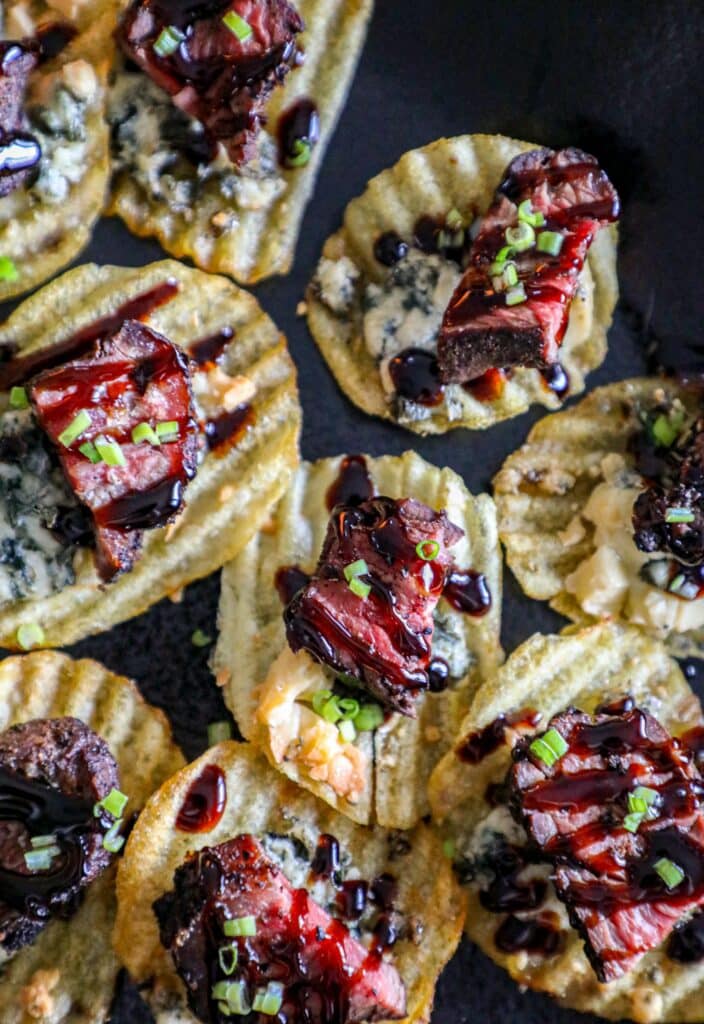 Steak crostini on chips