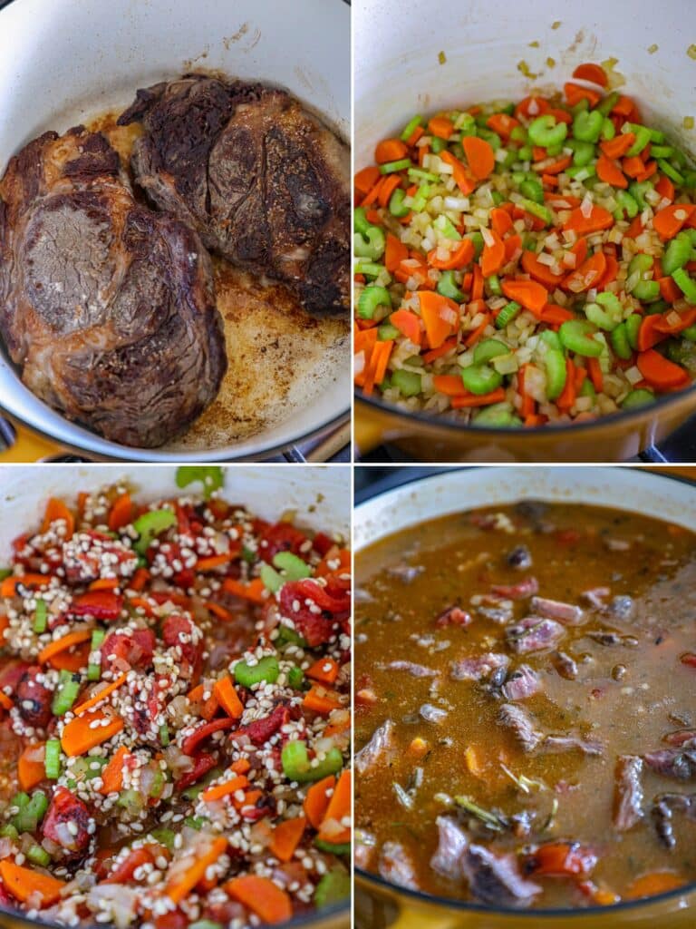 Steps for making dutch oven beef barley soup